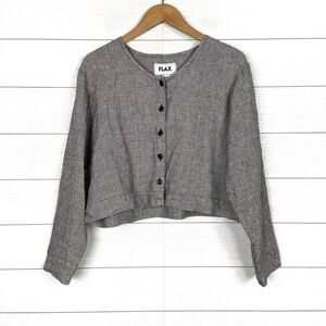 Flax Women's Button-Down Cropped Linen Top in Heather Gray